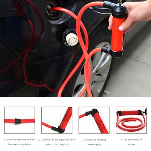 Car Siphon Fluid Transfer Pump, Multi-Use Manual Siphon Pumps for Gas Oil & Fluid Transfer, Portable Hand Inflation Pump Oil Extractor with Air Hose, Car Accessories