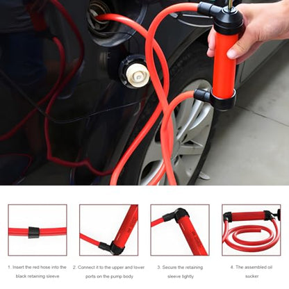 Car Siphon Fluid Transfer Pump, Multi-Use Manual Siphon Pumps for Gas Oil & Fluid Transfer, Portable Hand Inflation Pump Oil Extractor with Air Hose, Car Accessories