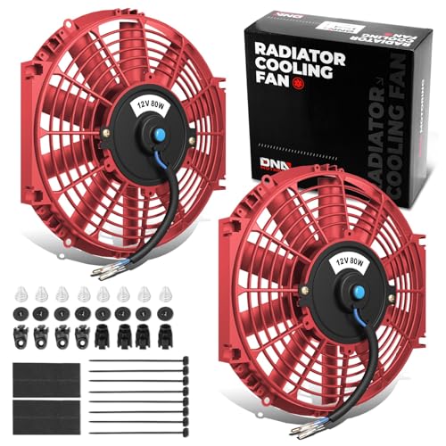 DNA Motoring 10 Inch High Performace Electric Cooling Slim Radiator Fan with Mount Kit, Red, 2PCS, RAF-10-RD+FMK-X2 - color: Red-2Pcs, size: 10 Inch