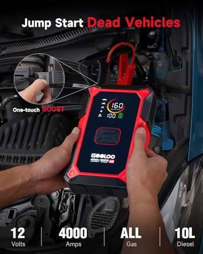 GOOLOO A5 Jump Starter with Air Compressor, 4000A Portable Jump Box - color: Red