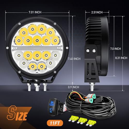 Nilight 7" Round LED Offroad Driving Light with Amber DRL 90W IP68 - color: 2Pcs 90w 7Inch amber DRL Light Kit