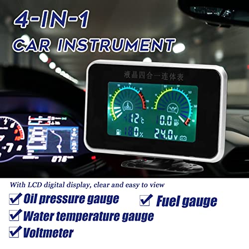 4-in-1 Car LCD Meter Digital Oil Pressure Vol e Water Temperature Fuel Gauge Universal Instrument 9-36V for Car Truck SUV RV