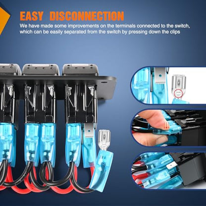 Nilight 6 Gang Rocker Switch Panel Toggle Power Control 12V 24V Pre-Wired - color: Power Control Blue