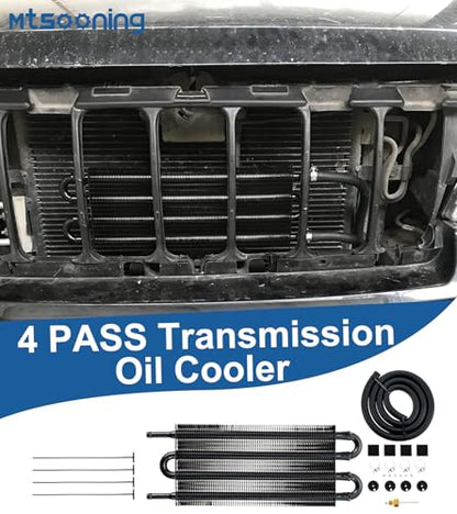 Transmission Oil Cooler Kit, Universal 4 Pass 5/16" Tube and Fin Oil Cooler - size: 4-PASS