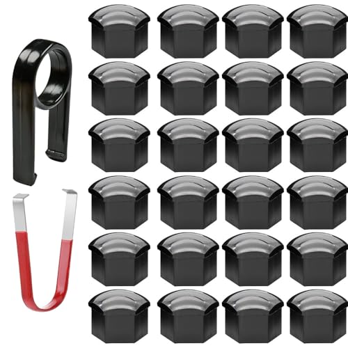 Gebildet 24pcs Wheel Nut Caps 17mm Wheel Bolt Nut Caps Hex Tire Nut Covers with Removal Tool Set for Cars (Black) - color: Black-17 Mm