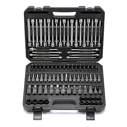 Mayouko 107-Piece Bit Socket Set, 1/4", 3/8" and 1/2" Drive, Torx/Hex/Ball End Hex, SAE/Metric, S2 Steel Bits