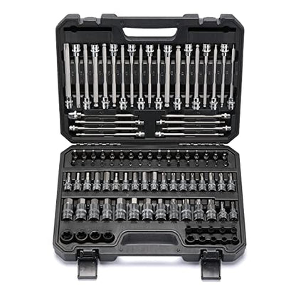 Mayouko 107-Piece Bit Socket Set, 1/4", 3/8" and 1/2" Drive, Torx/Hex/Ball End Hex, SAE/Metric, S2 Steel Bits