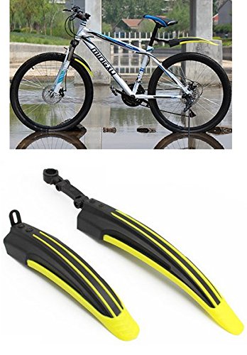 BlueSunshine Adjustable Road Mountain Bike Bicycle Cycling Tire Front/Rear Mud Guards Mudguard Fenders Set (Yellow + Black) - color: Yellow + Black