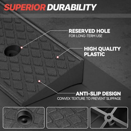 2" Rise Rubber Curb Ramp for Forklift, Driveway Sidewalk, Heavy Duty Car - size: Overall dimensions of 38.6''L x 5.9''W x 2''H