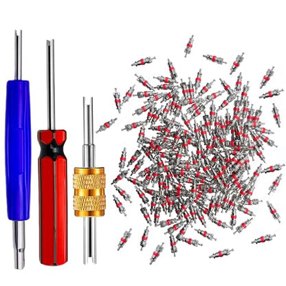 103Pcs Valve Core Removal Tool Set,Premium TPMS Safe, 100Pieces Nickel Plated Brass Valve Cores,Valve Core Kit for Cars, Trucks, Semi-Trucks, Motorcycles, Bikes, HVAC Applications