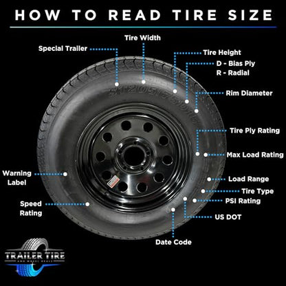 Trailquest ST225/75R15 Radial Trailer Tire on Rim, Silver, 5 Lug with 5x4.5" Bolt Pattern