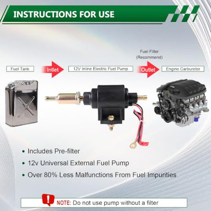 12V Inline Low Pressure Electric Fuel Pump 2-3.5 PSI 28 GPH