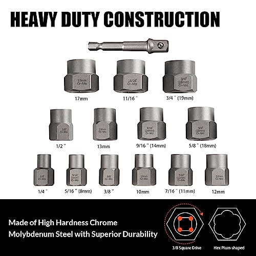 Bolt Extractor Kit,13Pcs Stripped Bolt Extractor Set for Impact Bolt&Nut - size: 14 PCS