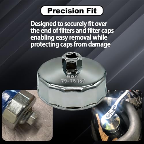 78-79mm Oil Filter Wrench, 15 Flute Wrench & 1/2" Square Drive Flute Oil Filter Removal Tool - size: 78-79mm 15 Flute