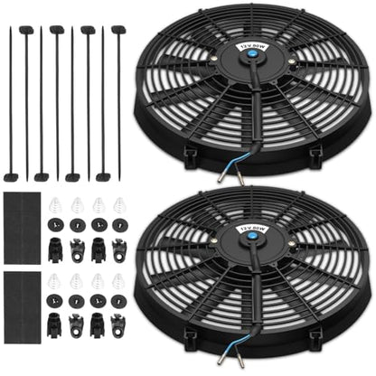 Auto Dynasty 16" Universal Electric Radiator Cooling Fan Kit, Black - 2Pcs - size: 16 Inch Diameter