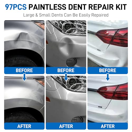 97pcs Dent Puller Kit, Car Dent Puller for Dent Removal, Paintless Dent Removal Kit with Golden Lifter, Bridge Puller, Slide Hammer T-Bar, Dent Remover Tool for Car Refrigerator Door Ding Repair