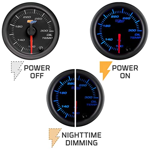 GlowShift Black 7 Color 300F Oil Temperature Gauge Kit, 2-1/16" 52mm