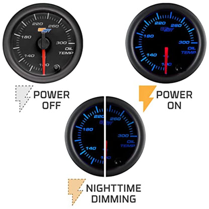 GlowShift Black 7 Color 300F Oil Temperature Gauge Kit, 2-1/16" 52mm