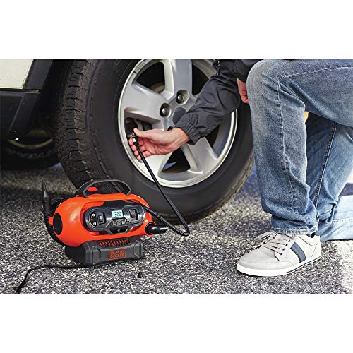 BLACK+DECKER Tire Inflator Portable Air Compressor, Air Pump for Inflatables, 3 Modes: Electric Outlet, 12V Car Adapter and Cordless 20V MAX, Battery Sold Separately (BDINF20C)