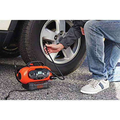 BLACK+DECKER Tire Inflator Portable Air Compressor, Air Pump for Inflatables, 3 Modes: Electric Outlet, 12V Car Adapter and Cordless 20V MAX, Battery Sold Separately (BDINF20C)