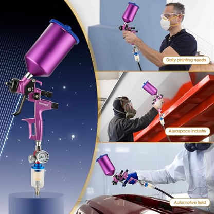 HVLP Air Spray Gun Kit 1.7mm, Professional Automotive Paint Sprayer - color: Purple, size: 1.7mm