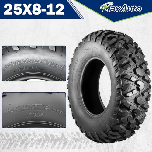 MaxAuto Set of 2 AT25x8-12 ATV UTV Mud Sand Tires,25x8x12 All-Terrain Off-Road Front Tires,6 PR, Tubeless - size: 25x8-12 Front