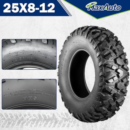 MaxAuto Set of 2 AT25x8-12 ATV UTV Mud Sand Tires,25x8x12 All-Terrain Off-Road Front Tires,6 PR, Tubeless - size: 25x8-12 Front