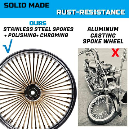 FatFlex Front Wheel for Harley Softail Slim Fat Boy 21” x 3.5” Gold - color: 21*3.5'', Chrome+Gold+Chrome