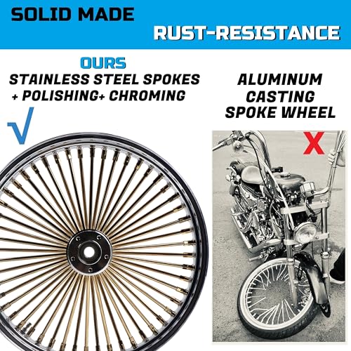 FatFlex Front Wheel for Harley Softail Slim Fat Boy 21” x 3.5” Gold - color: 21*3.5'', Chrome+Gold+Chrome