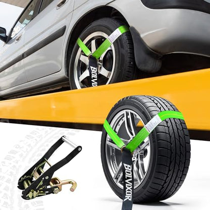 Car Tie Down Straps, 4 Pack, 2" x 96", 9900 LBS, Heavy Duty J Finger Hooks - color: Green