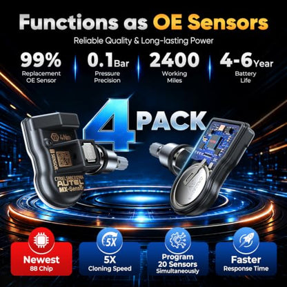 Autel TPMS Sensor Set of 4, MX-Sensor 2in 1 315MHz+433MHz Press-in Sensors