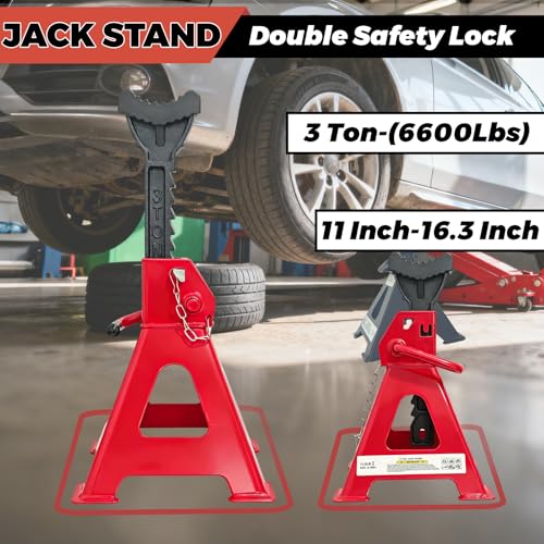 HENBOW Jack Stands, 3 Ton(6600Lbs) Capacity, Red, 1 Pair - color: Red
