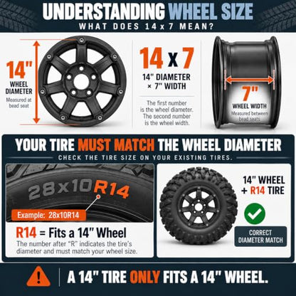 RockTrix RT111 14x7 ATV UTV Wheel 4x156 5+2 Offset, Matte Black, 1pc Single - size: 14x7 (5+2) 1pc