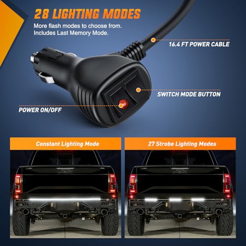 Nilight 60 Inch 360 LED Tailgate Strobe Light Strip White - color: 60" Tailgate Strobe White