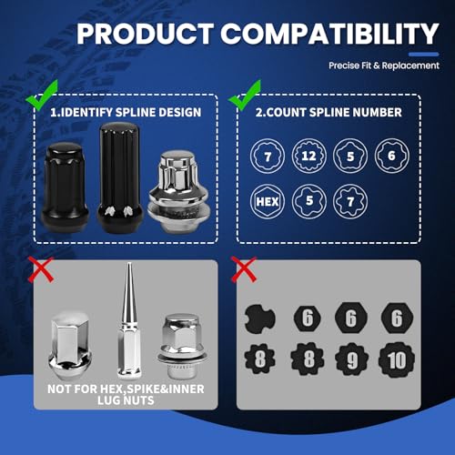 10PCS Spline Lug Nut Socket Set, Wheel Lock Removal Kit & Master Key for 5/6/7/12 Spline Locking Nuts with SAE 19mm Hex Deep Socket, Cr-Mo Steel - size: 10PCS Spline Lug Nut Socket Set