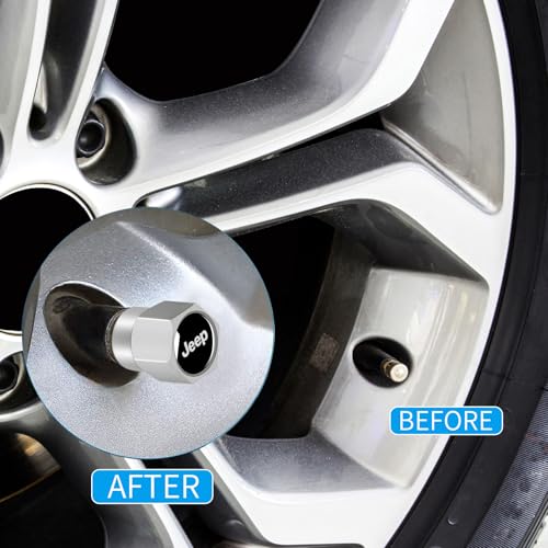 Tire Valve Stem Caps Cover for Jeep Wrangler Compass Cherokee Renegade Patriot Grand Commander Metal Wheel Air caps Auto Valve Stem Caps Accessories 4 Pack Silver - color: Silver-08