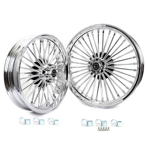 TOFR 21x3.5 18x3.5 Chrome Fat Spoke Wheels For Harley Softail Models 00-22 - color: Chrome, size: Front:21x3.5 Rear:18x3.5