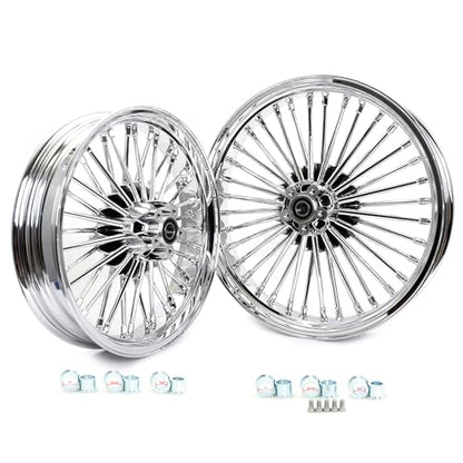 TOFR 21x3.5 18x3.5 Chrome Fat Spoke Wheels For Harley Softail Models 00-22 - color: Chrome, size: Front:21x3.5 Rear:18x3.5