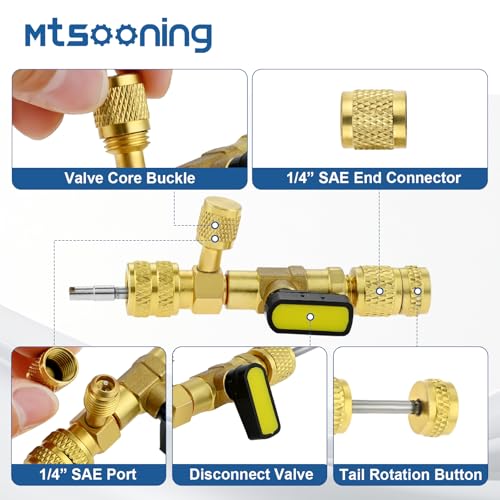 R12 R22 R410A Valve Core Remover Installer Kit,3PCS 45°Ball Valve Adapter