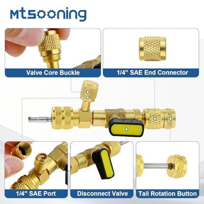 R12 R22 R410A Valve Core Remover Installer Kit,3PCS 45°Ball Valve Adapter