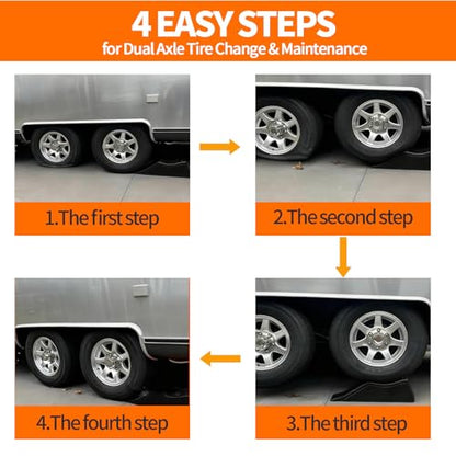 2 Piece Tandem Wheel Ramp, Portable Car Service Ramp, 5.5in Tire Lift Trailer Wheel Jack RV Flat Tire Ramp, for Routine Tire Replacement Repairs