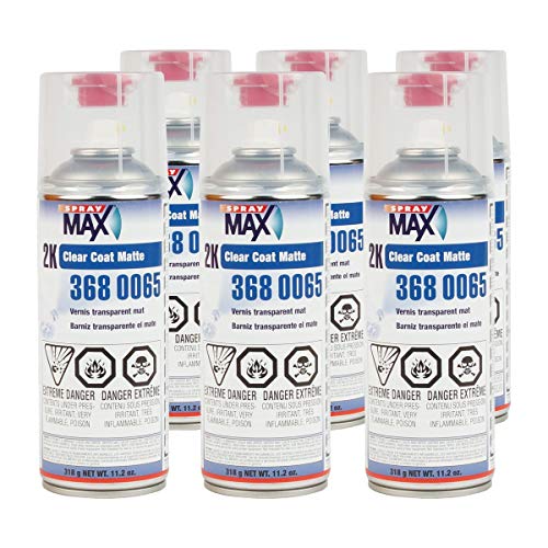 Spray Max 2K Matte Finish Clear Coat Spray Paint | Weather Resistant Matte Clear Coat for Small Car Parts Damage Repair or Painting of Mounting Parts | 6-Pack