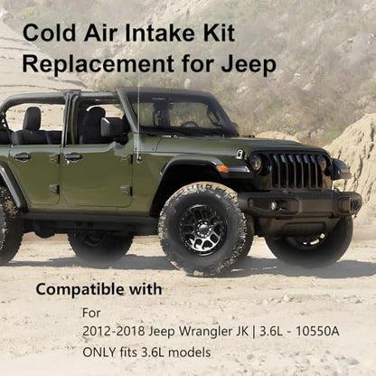 Cold Air Intake System + Heat Shield Compatible with 2012-2018 Jeep - size: 12-18 Jeep Wrangler JK V6 3.6L Sport 4-Door/2-Door