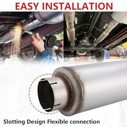 LCGP 5" Exhaust Muffler&Clamp, 5'' Inlet & Outlet, 8" x 24" Body 30" Overall Length Universal Resonator, Performance Straight Through Slotting Design Welded on Exhaust Tip, Stainless Steel Mufflers - size: 5" Inlet 30" Overall Length(8" wide)