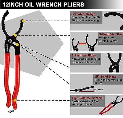 Oil Filter Wrench Set, Adjustable Oil Filter Pliers Set (5Pcs) - size: 5 Pack - Black & Red