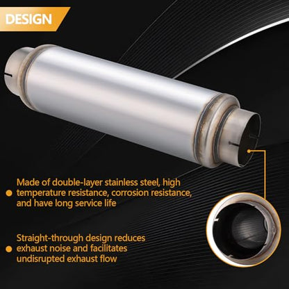 5 Inch Exhaust Muffler with Clamp, 5" Inlet/Outlet 30" Overall Length Resonator, Stainless Steel Straight Through Design Performance Muffler with Clamp, 1 PC - size: 5'' inlet, 7'' body width