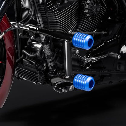 Advanblack Protek Two Step Highway Peg Crash Bar with CNC Slider Fit for 2014-2025 Harley Touring Road Glide Street Glide Electra Glide – Engine Guard Performance Upgrade (Blue CNC) - color: Blue CNC