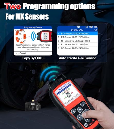 Autel MaxiTPMS TS508WFK-4 TS508WF with 4pcs MX Sensor + 4pcs Metal Valves Upgrade of TS508K TS508 Read Activate Relearn All Known Sensors Detect & Display TPMS System Faults Perform OBDII Relearns