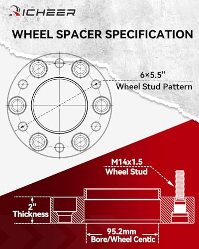 Richeer 2 inch 6x5.5 Hub Centric Wheel Spacers for 2024+ Tacoma Tundra - size: 2 inch (2024+ tacoma)