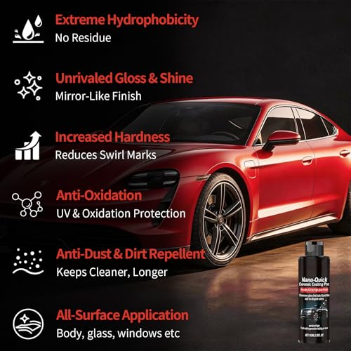 2PCS Nano-Quick Ceramic Coating Pro, Revolutionary Nano Spray for Car Detailing, Car Nano Quick Coat Restoring, for Dust-Proof Glass Effect and Lasting Luster, 3.38fl.oz